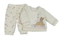 2 set - bílá fleecová mikina s Bambim + bílé vzorované fleecové tepláky George