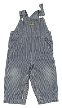 Tmavomodro-bílé pruhované laclové rifle s kapsou s nášivkou 