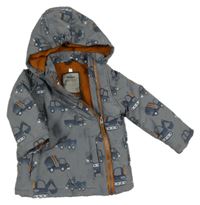 Tmavošedá šusťáková zimní bunda s bagry a kapucí Topolino