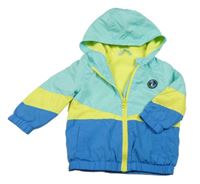 Mintovo-žluto-modrá šusťáková jarní bunda s kapucí dunnes