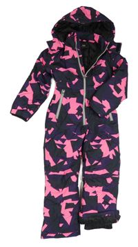 Fialovo-růžová vzorovaná šusťáková zimní kombinéza s kapucí bpc