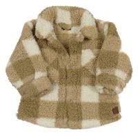 Hnědo-bílá kostkovaná huňatá košilová bunda Next