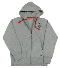 Šedá melírovaná propínací mikina s nášivkou a kapucí 