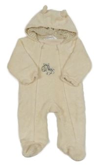 Smetanová plyšová podšitá kombinéza s obrázkem a kapucí 