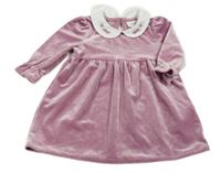 Růžové sametové šaty s límečkem Name it