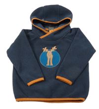 Tmavomodrá fleecová mikina s losem a kapucí 