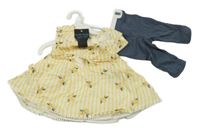 Nové - 3 set - bílo-žlutá tunika s citrony + tmavošedé legíny + čelenka 