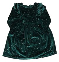 Smaragdové sametové puntíkaté šaty s volánky Primark