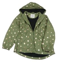 Khaki šusťáková jarní parka se zlatými kvítky a kapucí George