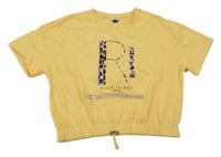 Žluté crop tričko s nápisem River Island