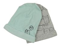 Nové - 2set - 2x čepice - šedá s medvídky + světlemodrá s medvídkem Mothercare