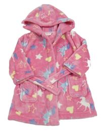 Růžový plyšový župan s jednorožci a hvězdičkami a kapucí V by Very