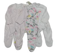 Nové - 3set - 3x overal - bílo-růžový puntíkatý + bílý s mraky + bílý s mrakem a nápisem Lily & Dan