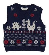 Tmavomodro-bílo-červená svetrová vzorovaná vesta s diny M&Co.