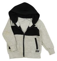 Světlešedo-černá žebrovaná propínací mikina s kapucí Dopodopo