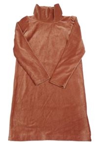 Starorůžové žebrované sametové šaty s rolákem 