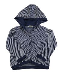 Tmavomodro-bílý pruhovaný propínací svetr s kapucí Mamas&Papas