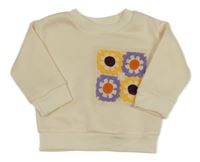 Smetanová mikina s všitými květy Shein