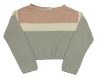 Růžovo-bílo-šedý crop svetr H&M