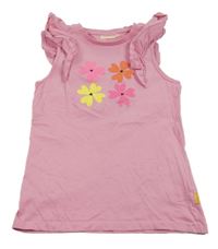 Růžový top s květy a volánky 