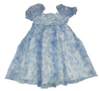 Bílo-světlemodré květované šifonové šaty Shein