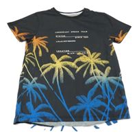 Černo-barevné tričko s palmami a nápisem Primark