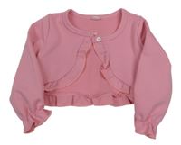 Růžové žebrované bolerko s volánky 