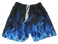 Černo-modré plážové kraťasy s plameny 