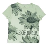 Mintové crop tričko s květy H&M