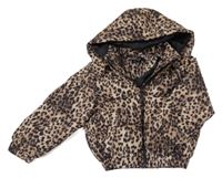 Béžovo-černá šusťáková zimní bunda s leopardím vzorem a kapucí F&F