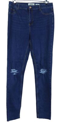 Dámské tmavomodré skinny rifle s dírami New Look 