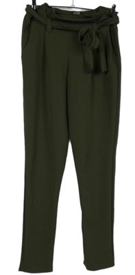 Dámské khaki paper bag kalhoty s páskem Select 