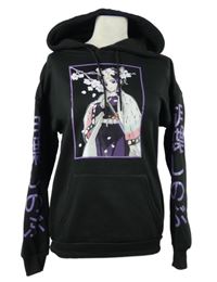 Dámská černá mikina s potiskem a kapucí 