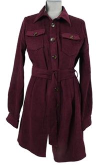 Dámské purpurové manšestrové košilové šaty s páskem Nasty GAL 