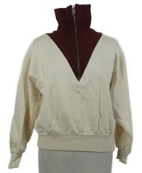 Dámská smetanovo-vínová mikina se stojáčkem Zara 