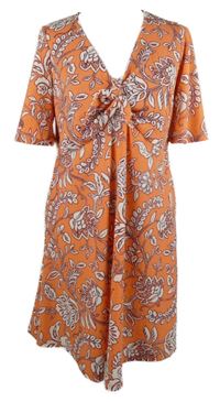 Dámské oranžovo-vínovo-bílé květované šaty s mašlí Papaya
