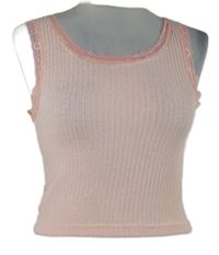 Dámský světlerůžový úpletový crop top s krajkou Romwe