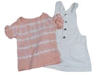 2set- bílé riflové laclové šaty+ růžové pruhované tričko F&F