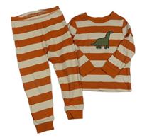 ORanžovo-béžové pruhované pyžamo s dinosaurem George