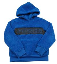 Modro-černá huňatá funkční mikina s nápisem a kapucí Crane