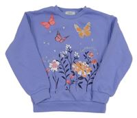 Modrá mikina s kytičkami a motýlky Primark