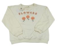 Nové - Smetanová mikina s nápisem a kytičkami Sfera