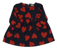 Tmavomodro-červené pletené šaty se srdíčky a mašlí EMC