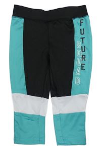 Černo-bilo-mintové sportovní capri legíny s nápisem 