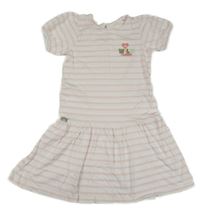 Růžovo-bílé pruhované šaty s výšivkou 