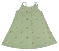 Zeleno-bílé kostkované lehké šaty s květinami 