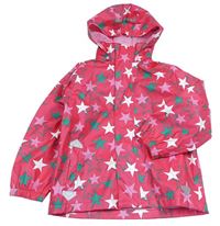 Růžová nepromokavá podzimní bunda s hvězdami a kapucí