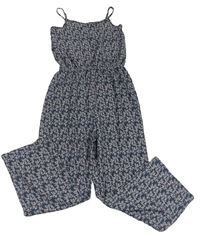 Tmavošedo-světlerůžový květovaný kalhotový overal Primark