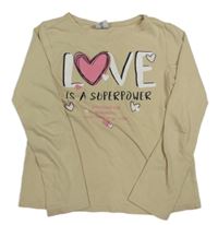 Béžové triko se srdcem a nápisem Page one young