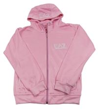 Světlerůžová propínací mikina s kapucí a logem Emporio Armani